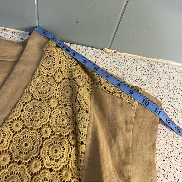 NWT Miguelina Regina Sample Linen Crochet Lace Blouse Waist Tie Camel Tan Size S - Picture 8 of 9